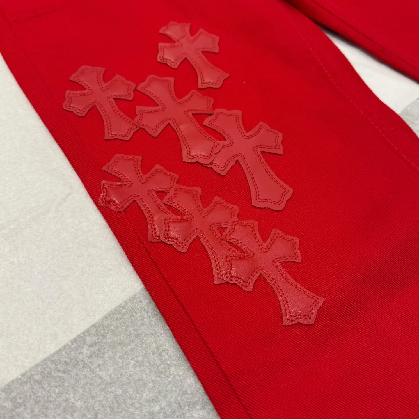 P280 Style number: D372 Chrome Hearts CH limited edition red leather jeans Color: Red Size: S M L